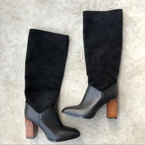 SPORTMAX Black Leather & Suede Knee-High Boots